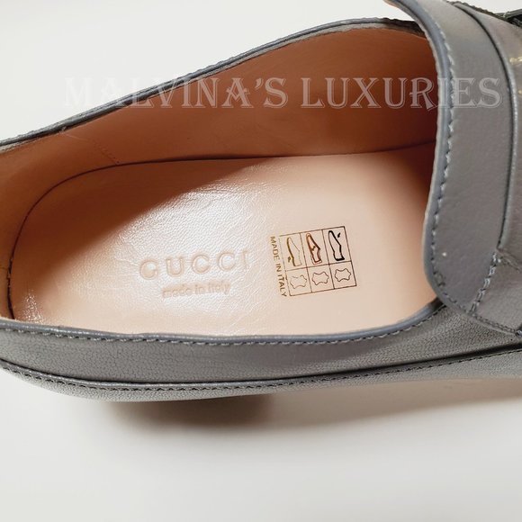GUCCI SHOES EBAL GRAY LEATHER HORSEBIT CHAIN LOAFERS ICE LOLLY sz 37 7 US - Picture 12 of 15